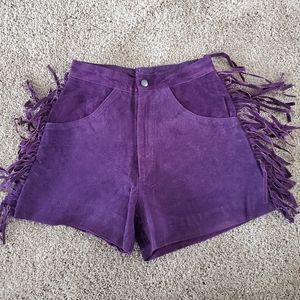 Vintage Purple High Waisted Leather Fringe Shorts